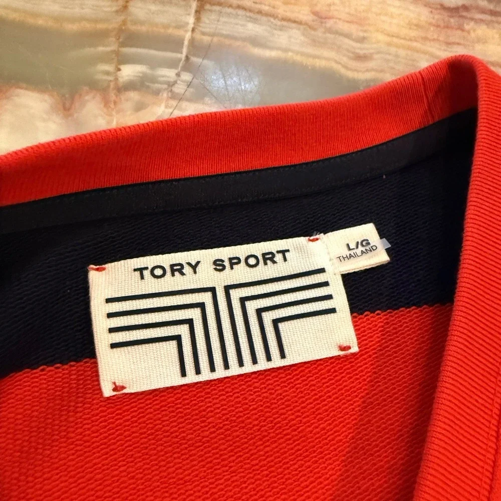 Tory Sport Women's L Red Navy Striped LOVE Sweatshirt Pullover